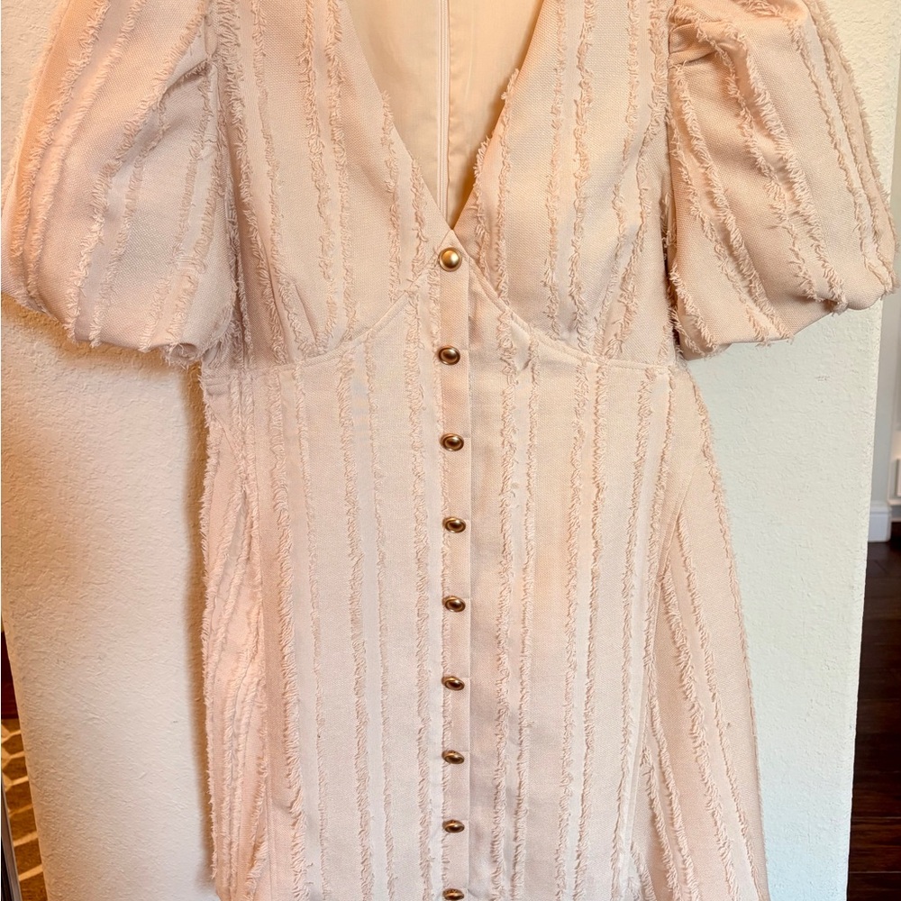 English Factory Cream Textured Long Sleeve Dress